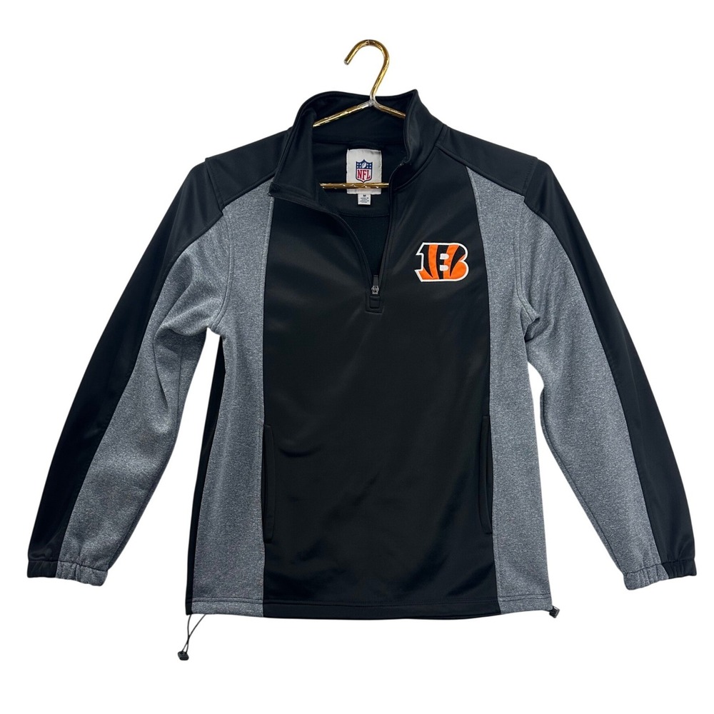 Cincinnati Bengals NFL Quarter Zip Pullover Jacket Men Size M Black Orange Gray